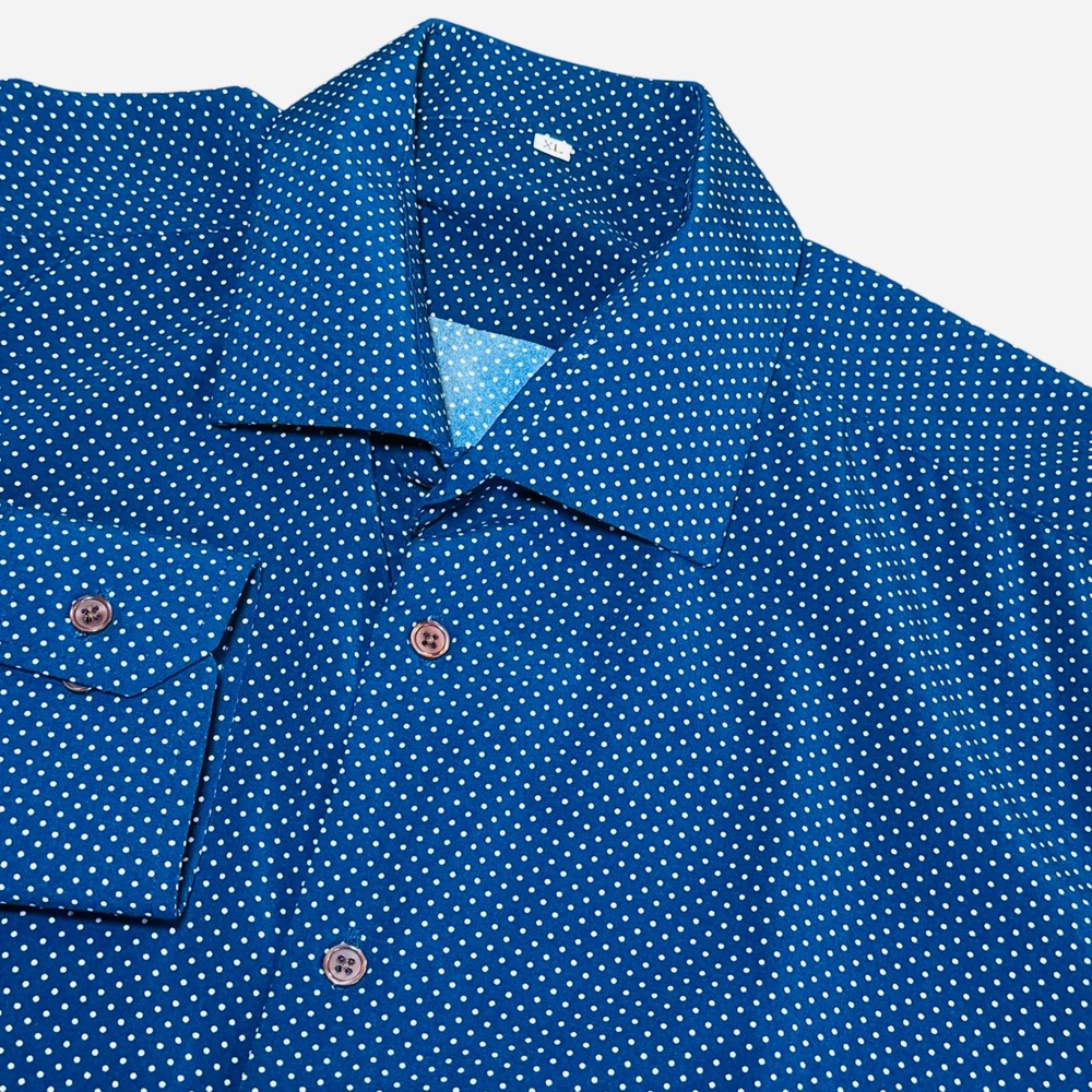 State & Liberty Mens XL Blue Polka Dot Long Sleeve Button Down Shirt Performance